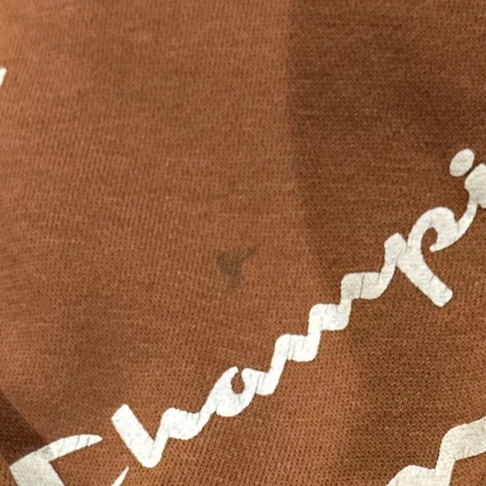 CHAMPION Burnt Orange All-Over Logo Graphic Print Fleece Hoodie Sweatshirt MED - Picture 9 of 9